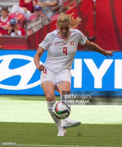 Rachel Rinast of Switzerland kicks the the ball during the FIFA Women's World Cup Canada 2015 Round of 16 match between Switzerland and Canada June...