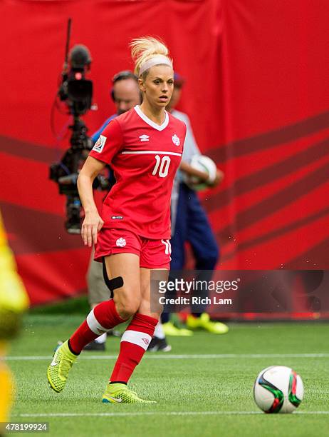 Lauren Sesselmann of Canada looks to pass the ball during the FIFA Women's World Cup Canada 2015 Round of 16 match between Switzerland and Canada...