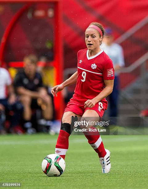 Josee Belanger of Canada makes a pass during the FIFA Women's World Cup Canada 2015 Round of 16 match between Switzerland and Canada June 2015 at BC...