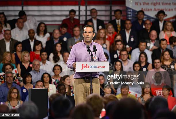 George P. Bush introduces his father, former Florida Governor Jeb Bush, as he announces his plan to seek the 2016 Republican presidential nomination...