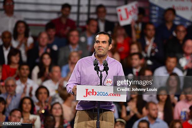 George P. Bush introduces his father, former Florida Governor Jeb Bush, as he announces his plan to seek the 2016 Republican presidential nomination...