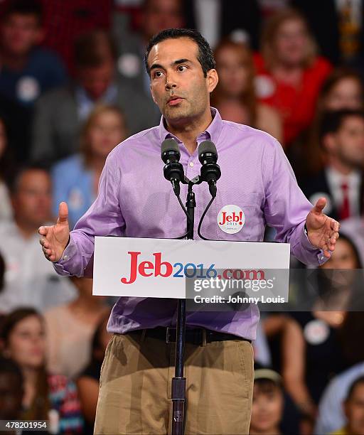 George P. Bush introduces his father, former Florida Governor Jeb Bush, as he announces his plan to seek the 2016 Republican presidential nomination...