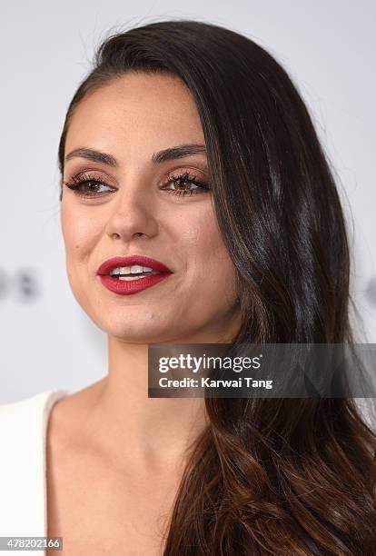 Actress and Gemfields brand ambassador, Mila Kunis, attends a photocall for the launch of Gemfields Mozambican rubies in London at Corinthia Hotel...