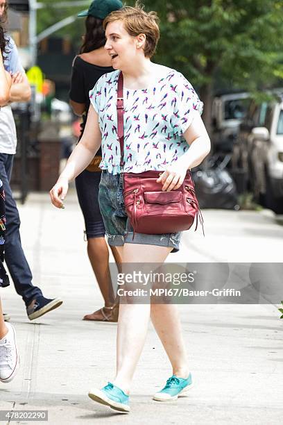 Jenny Slate and Lena Dunham on the set of HBO's "Girls" on June 23, 2015 in New York City.