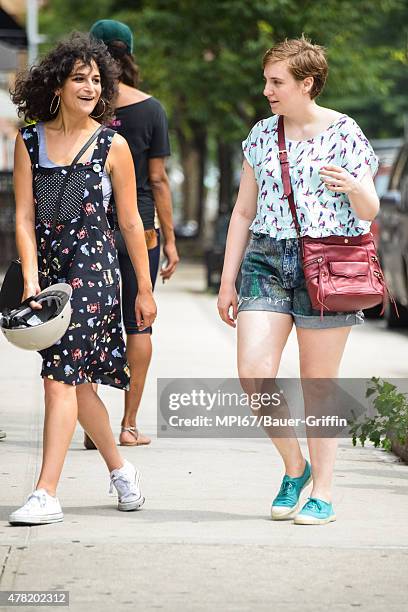 Jenny Slate and Lena Dunham on the set of HBO's "Girls" on June 23, 2015 in New York City.