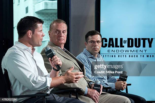 Brian Stann, General James L. Jones, and Dan Goldenberg attend the AOL Build Speaker Series at AOL Studios In New York on June 23, 2015 in New York...