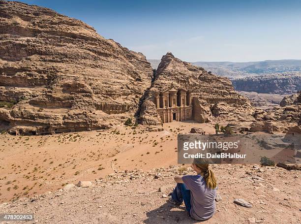 teenagers in petra - petra jordan stock pictures, royalty-free photos & images