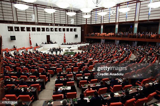 Newly-elected members of Turkish parliament are seen at the Grand National Assembly of Turkey during Turkish parliament's 25th term oath-taking...