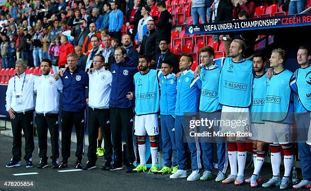 Team members of Germany line up before the UEFA European Under-21 Group A match between Germany and Czech Republic at Eden Stadium on June 23, 2015...