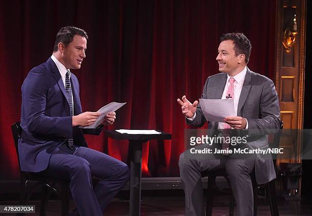 Channing Tatum and host Jimmy Fallon during a segment on "The Tonight Show Starring Jimmy Fallon"at Rockefeller Center on June 23, 2015 in New York...