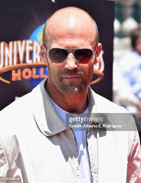Actor Jason Statham attends the premiere press event for the new Universal Studios Hollywood Ride "Fast & Furious-Supercharged" at Universal Studios...