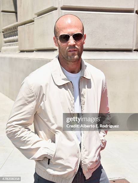 Actor Jason Statham attends the premiere press event for the new Universal Studios Hollywood Ride "Fast & Furious-Supercharged" at Universal Studios...