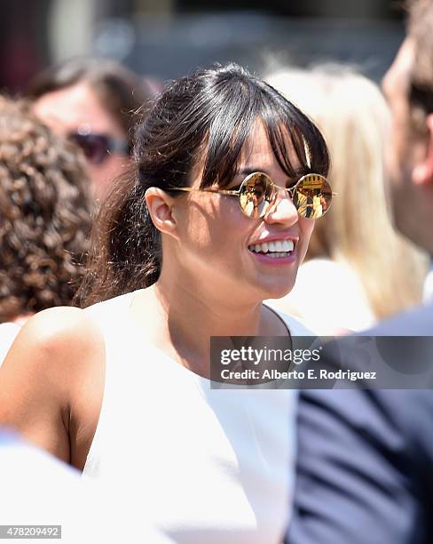 Actress Michelle Rodriguez attends the premiere press event for the new Universal Studios Hollywood Ride "Fast & Furious-Supercharged" at Universal...