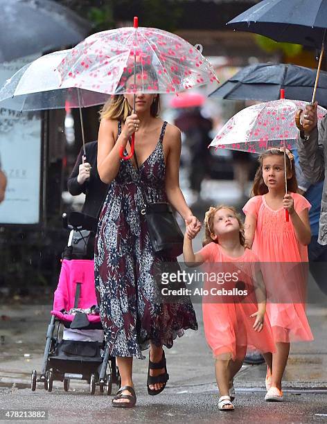 Jessica Alba, Honor Marie Warren, and Haven Garner Warren are seen in Soho on June 23, 2015 in New York City.