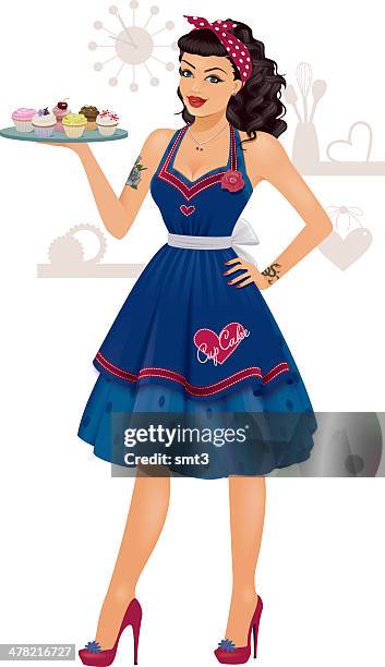 tasse kuchen pin-up-mädchen - pin up stock-grafiken, -clipart, -cartoons und -symbole