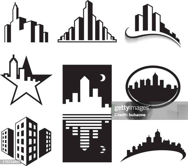 new york city skyscrapersblack & weiß vektor-interface icon-set - new york icon stock-grafiken, -clipart, -cartoons und -symbole