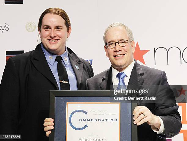 Firefigther Brooke Guinan and NYC Comptroller Scott M. Stringer attend the 2015 LGBTQ Changemakers Award Ceremony at Macy's Herald Square on June 23,...