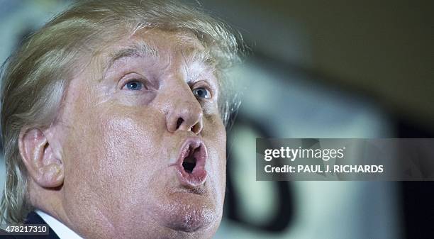 Presidential hopeful Donald Trump delivers remarks at the Maryland Republican Party's 25th Annual Red, White & Blue Dinner on June 23, 2015 at the...