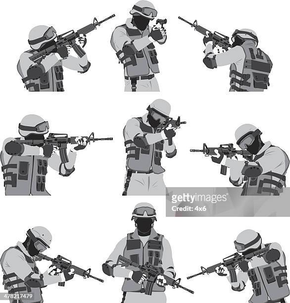 swat policeman - rifle stock illustrations