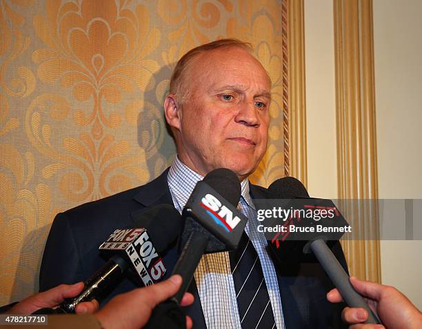 National Hockey League Senior Vice President Colin Campbell meets with the media following the NHL General managers meetings at the Bellagio Las...