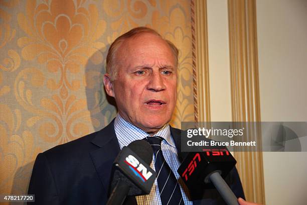 National Hockey League Senior Vice President Colin Campbell meets with the media following the NHL General managers meetings at the Bellagio Las...