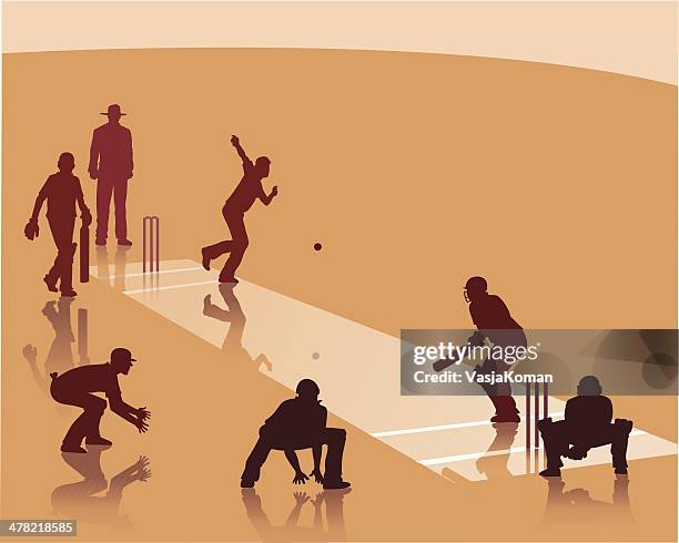 playing cricket - cricket player silhouette stock illustrations