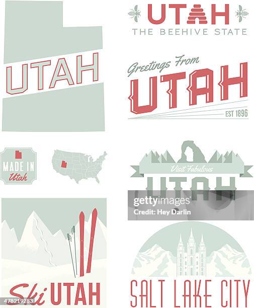 illustrations, cliparts, dessins animés et icônes de typographie de l'utah - salt lake city