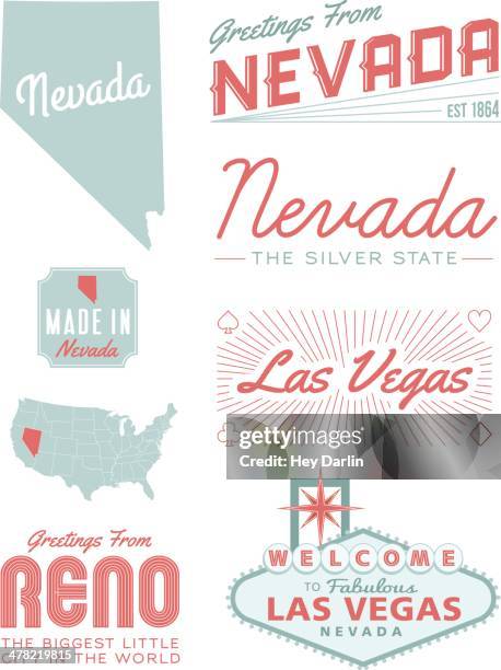 ilustraciones, imágenes clip art, dibujos animados e iconos de stock de nevada la tipografía - las vegas sign