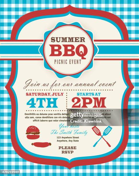 picnic invitation design template fourth of july theme - potluck stock illustrations