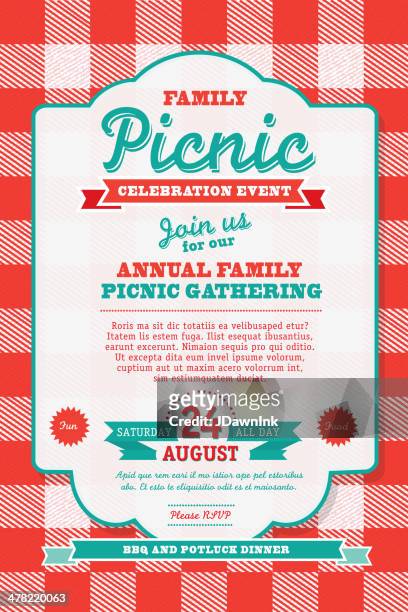 bbq-picknick-tischtuch einladung design-vorlage - picnic stock-grafiken, -clipart, -cartoons und -symbole