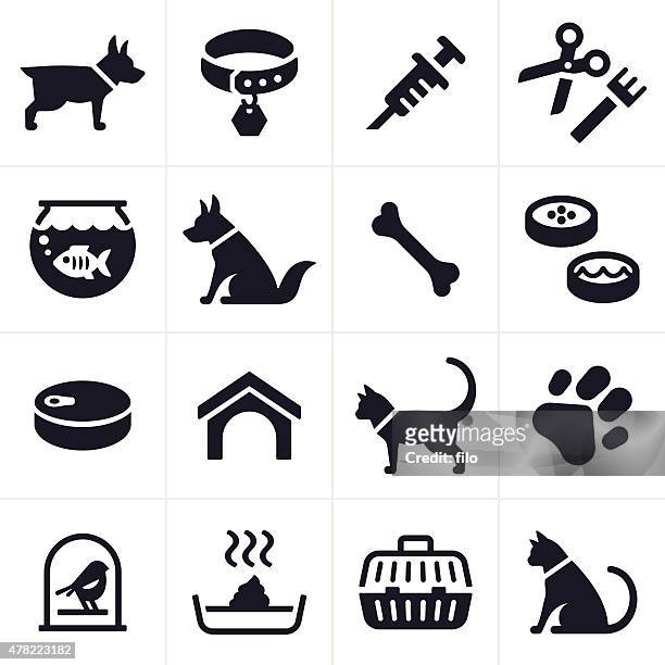 pet dog and cat icons and symbols - pet goldfish stock illustrations