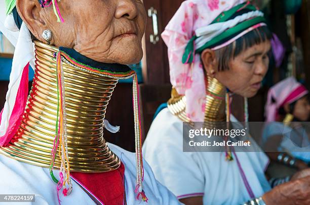 padaung women in myanmar - padaung tribe stock pictures, royalty-free photos & images