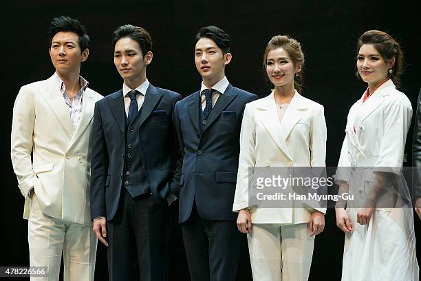 Actors Lee Gun-Myung, Key of South Korean boy band SHINee, Jo Kwon of South Korean boy band 2AM, Lee Jung-Hwa and An Si-Ha attend the press call...