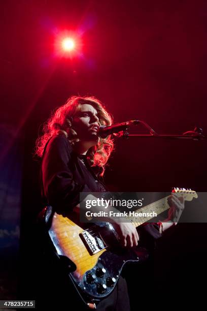 British singer Anna Calvi performs live during a concert at the Kesselhaus on March 12, 2014 in Berlin, Germany.