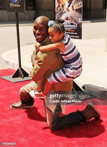 Actor Tyrese Gibson and daughter Shayla Gibson attend the 'Fast & Furious - Supercharged' ride premiere at Universal Studios Hollywood on June 23,...