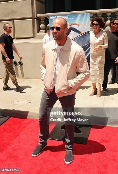 Actor Jason Statham attends the 'Fast & Furious - Supercharged' ride premiere at Universal Studios Hollywood on June 23, 2015 in Universal City,...