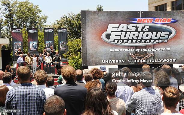 NBCUniversal Vice Chairman Ron Meyer, actors Tyrese Gibson, Michelle Rodriguez, President & COO Universal Studios Hollywood Larry Kurzweil, actors...