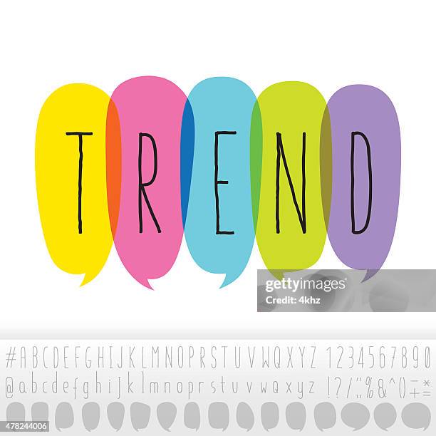 trend text in speech bubbles with alphabet design set - overlapping text bubbles stock illustrations