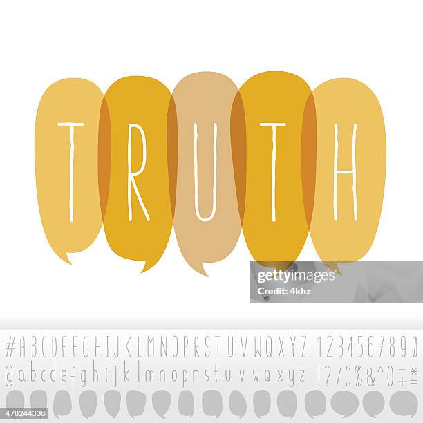 truth text in speech bubbles with alphabet design set - overlapping text bubbles stock illustrations