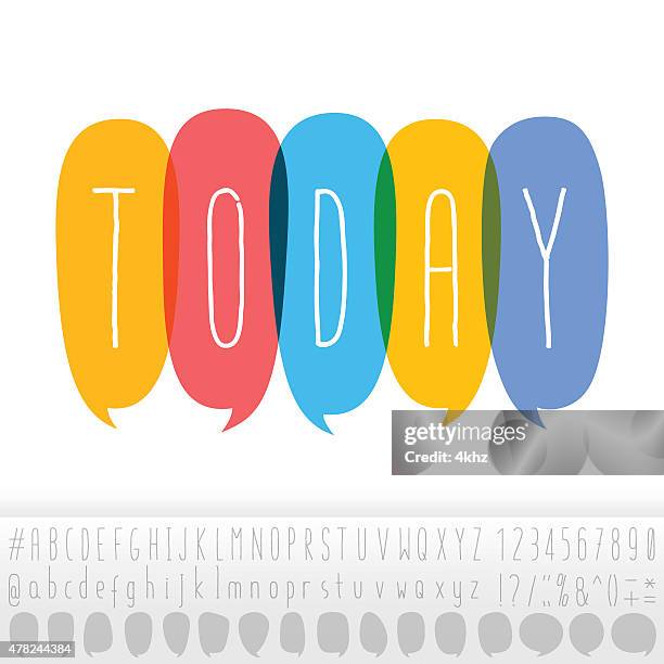 today text in speech bubbles with alphabet design set - overlapping text bubbles stock illustrations