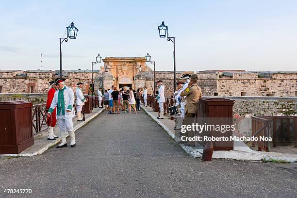 Entrance to the fortress of San Carlos de la Cabaña where the Havana Cannon Shot ceremony is held every evening at 9pm with people entering for the...