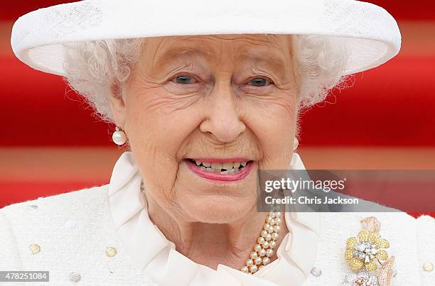 Queen Elizabeth II arrives at the Schloss Bellevue Palace on the second day of a four day State Visit on June 24, 2015 in Berlin, Germany.