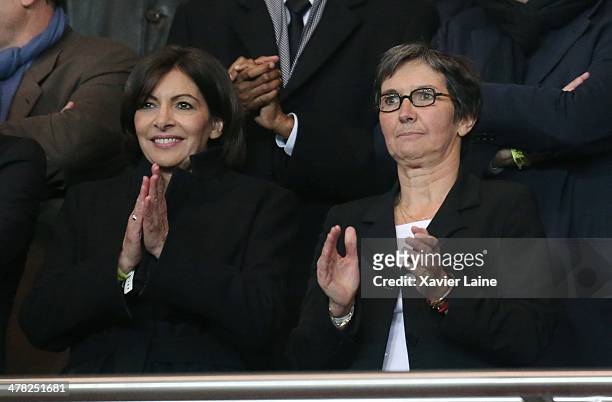 French politician Anne Hidalgo and French Ministor Valerie Fourneyron attends the UEFA Champions League between Paris Saint-Germain FC and Bayer...