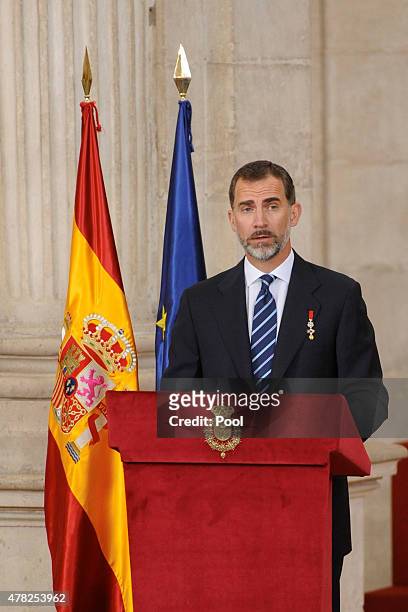 King Felipe VI of Spain attends the 30th Anniversary of Spain being part of European Communities at the Royal Palace on June 24, 2015 in Madrid, Spain