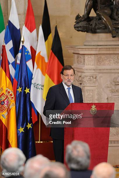 Spanish Prime Minister Mariano Rajoy attends the 30th Anniversary of Spain being part of European Communities at the Royal Palace on June 24, 2015 in...