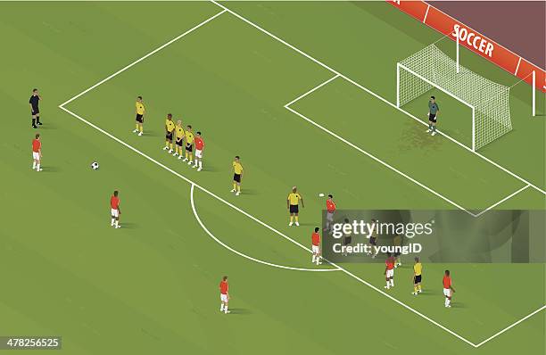 stockillustraties, clipart, cartoons en iconen met isometric soccer freekick - middenvelder atleet