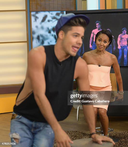 William Valdes and Jada Pinkett Smith is on the set of Despierta America to promote Magic Mike XXL at Univision Studios on June 24, 2015 in Miami,...