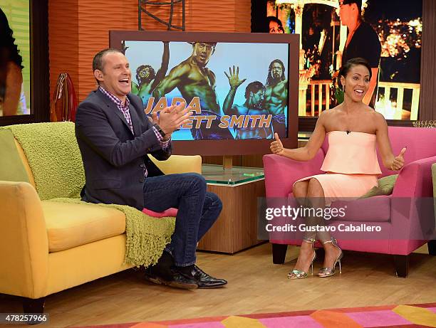 Alan Tacher and Jada Pinkett Smith is on the set of Despierta America to promote Magic Mike XXL at Univision Studios on June 24, 2015 in Miami,...