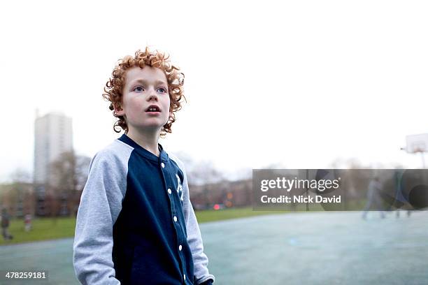 children playing in park - redhead boy fotografías e imágenes de stock