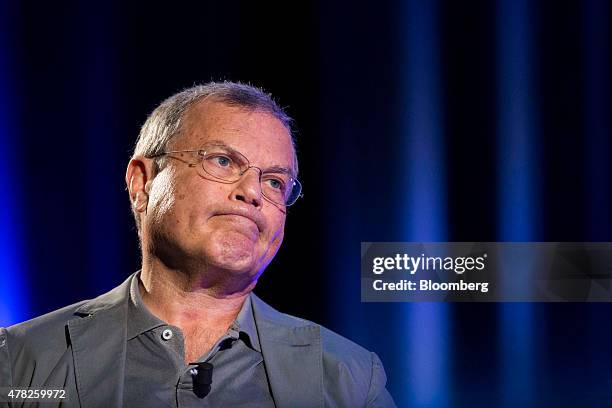 Martin Sorrell, chief executive officer of WPP Plc, reacts during a panel session at the Cannes Lions International Festival Of Creativity in Cannes,...